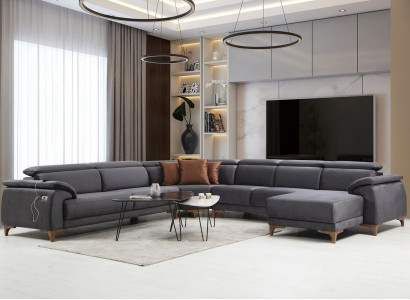 Wunnzëmmer Eckcanapé U-Form Polstermébel Canapé Couch Modern Miwweldesign